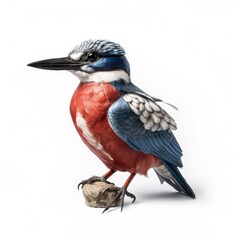 Wall Mural - Ringed kingfisher bird isolated on white background.