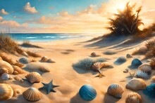 Sun-kissed Sands Meet The Azure Expanse, Where Seashells Whisper Stories Of The Deep