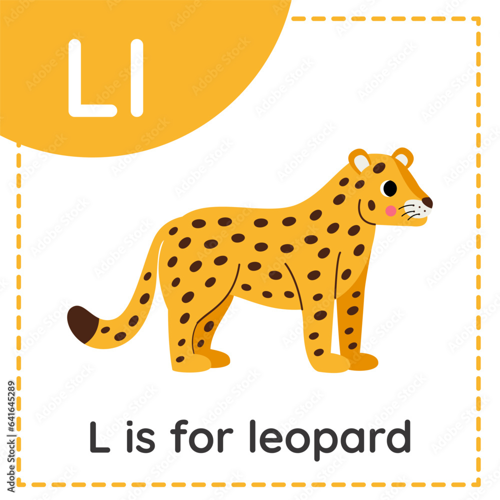 Learning English alphabet for kids. Letter L. Cute cartoon leopard ...