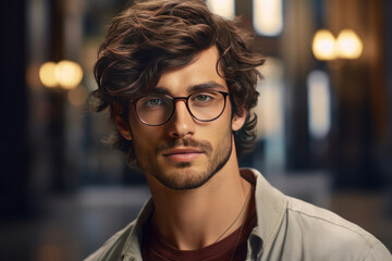 Handsome man with glasses. AI generative.