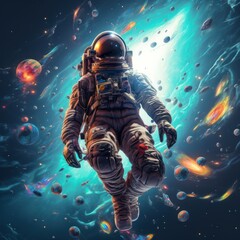 an astronaut in a colorful space. Pop art concept, gaming art concept, Generative AI