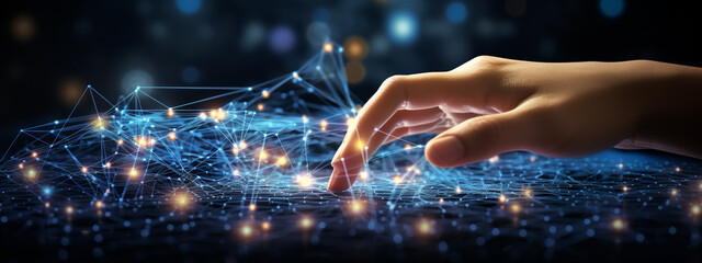 futuristic illustration. female hand is immersed in the global network, legal AI