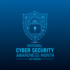 National cyber security awareness month is observed every year in october. Low poly style design. Cyber security banner vector isolated on geometric background.