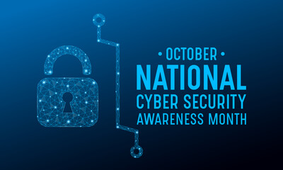 National cyber security awareness month is observed every year in october. Low poly style design. Cyber security banner vector isolated on geometric background.