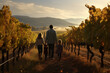 Amidst sprawling vines, a family vineyard basks in festivities, marking the culmination of a fruitful harvest season