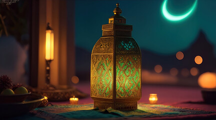 Wall Mural - islamic lantern gold for element islamic event and celebration