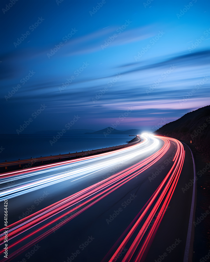 Car light trails on the road at night. Long exposure photo. Stock Photo ...