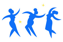 Dancing Women.Contemporary Silhouette Organic Shapes,hand Drawn Blue Female Roundelay.Flat Human Figures,bodies Moving.Fashion Modern Trendy Poster.Can Use Every Girl Apart.Isolated. Vector