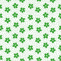 Wall Mural - Seamless pattern with green flower and dots