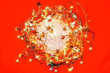 Wall Mural - Cristmas composition on red background