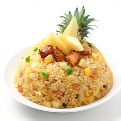 Wall Mural - Pineapple fried rice on white background