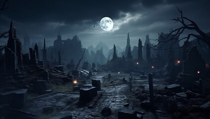 Old grave moon mysterious dark sky halloween horror evil cemetery death fear night background