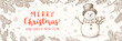 Winter holidays or Christmas background with snowman and snowflakes. Winter horizontal banner design.