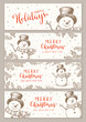 Winter holidays or Christmas background with snowman and snowflakes. Winter horizontal banner design collection.