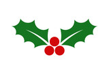 Fototapeta Miasto - Christmas holly berries leaves flat icon. PNG illustration.