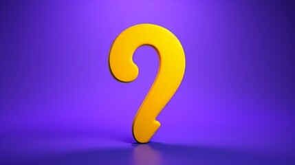 Yellow question mark icon sign or ask faq answer solution and information support illustration business symbol on purple background with search problem idea or help concept. 3D, Generative AI