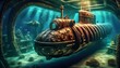 Altes U-Boot unter Wasser in einer fantasiewelt aus dem letzten Jahrhundert - KI illustration 