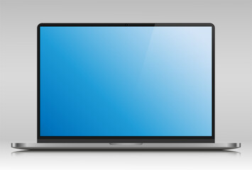 Wall Mural - a laptop with a blue gradient screen and a glare on a gray background. realistic laptop layout in a 