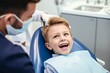 A cheerful young child sits in the dentist's chair, highlighting the importance of dental care. 'generative AI'	
