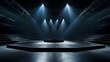 A minimalist matte black stage, floating against a void, creating a striking contrast