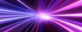 Fototapeta Do przedpokoju - 3d render, abstract panoramic background with tunnel turn. Bright purple pink neon rays and lines glowing in ultraviolet light, Generative AI