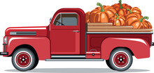 Pumpkins In A Red Pickup Truck