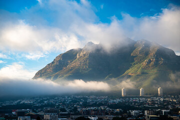 Wall Mural - Aerial view of Cape Town city centre at sunrise in Western Cape, South Africa