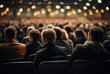 © © Ai Factory - Speaker at Business Conference and Presentation. Audience in the conference hall. Rear view of unrecognizable people in audience.
