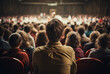 © © Ai Factory - Speaker at Business Conference and Presentation. Audience in the conference hall. Rear view of unrecognizable people in audience.