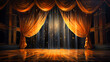 Glimmers of light peeking through drawn stage curtains, hinting at the world beyond
