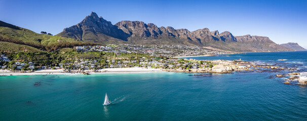 Canvas Print - Aerial view of Clifton beach in Cape Town, Western Cape, South Africa