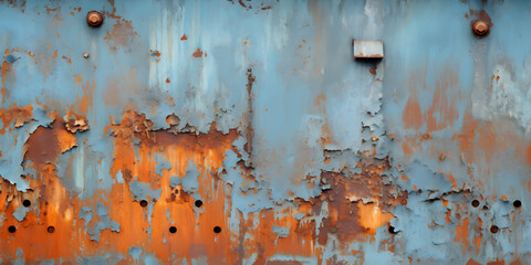 Figure of rusty metal peeling painted background.