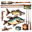 Set of bamboo rods with fish
