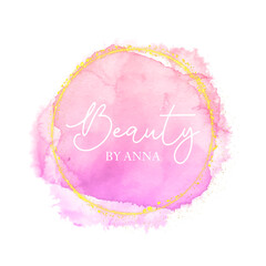 Poster - Elegant hand painted watercolour logo design with glittery gold circular border