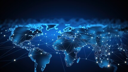 Technological background with world map and network connections, technology concept. Generative AI
