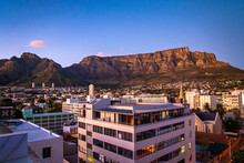 Aerial View Of Cape Town City Centre At Sunset In Western Cape, South Africa