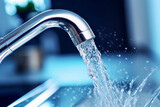 Fototapeta Do akwarium - Steel chrome faucet with water flow