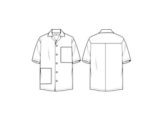 Wall Mural - Men's cuban collar shirt flat sketch illustration, Double patch pocket short sleeves template & mock up. 