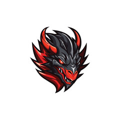 Angry red dragon with horns, Dragon mascot head illustration, E-sports team mascot logo template design isolated on background, Team Emblem or sign, T-shirt print or poster design element