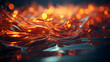 Abstract 3d rendering of water surface with golden bokeh.