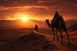 © sirisakboakaew - Desert camel trek with a sunset and a berber