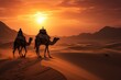 © sirisakboakaew - Desert camel trek with a sunset and a berber