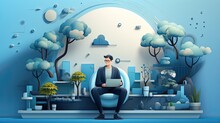 The Illustration Showcases A Professional Man In A Business Setting, Set Against A Soft Pastel Background, Exuding Competence And Confidence. Generative Ai.