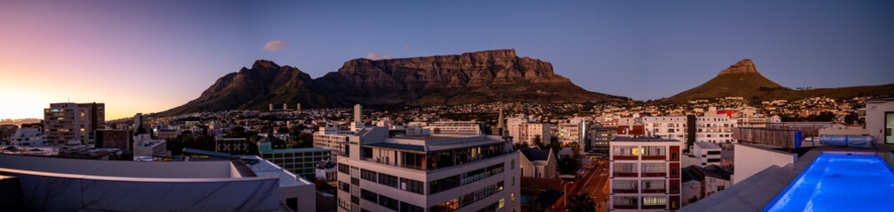 Wall Mural - Aerial view of Cape Town city centre at sunset in Western Cape, South Africa