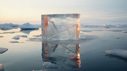 Wall Mural - one ice cube on water