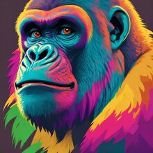 Colorful Gorilla Vector Art, Generative Ai