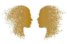 Abstract Gold Couple Face Silhouette With Circles