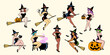 Vector Cartoon Cute Pin Up Witches Set