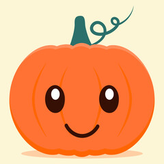 Cute cartoon pumpkins with kawaii eyes for Halloween holiday. Orange autumn pumpkin with smile. Vector flat illustration.