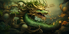 3 D Illustration Of A Green Dragon The Symbol Of 2024. Chinese Calendar Concept. The New Year Of A Green Dragon